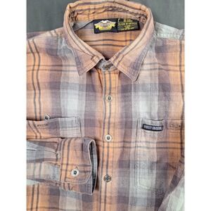 Vintage Harley Davidson Orange Flannel Shirt Mens Large Grunge Biker Y2K Read